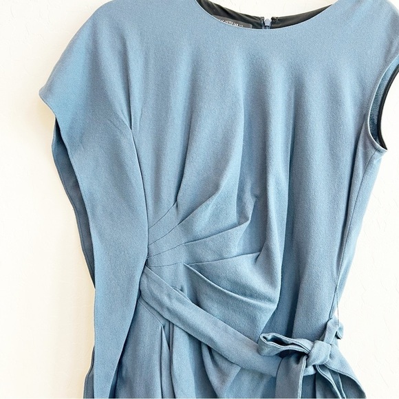 Lafayette 148 Women’s One Shoulder Ruffle Crepe Dress Tie Waist Blue Work 4 - Picture 4 of 7